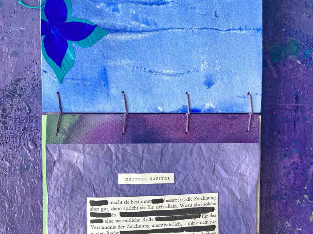 Einsicht in das Buch mit der Waisenbindung. Verstärktes Papier.